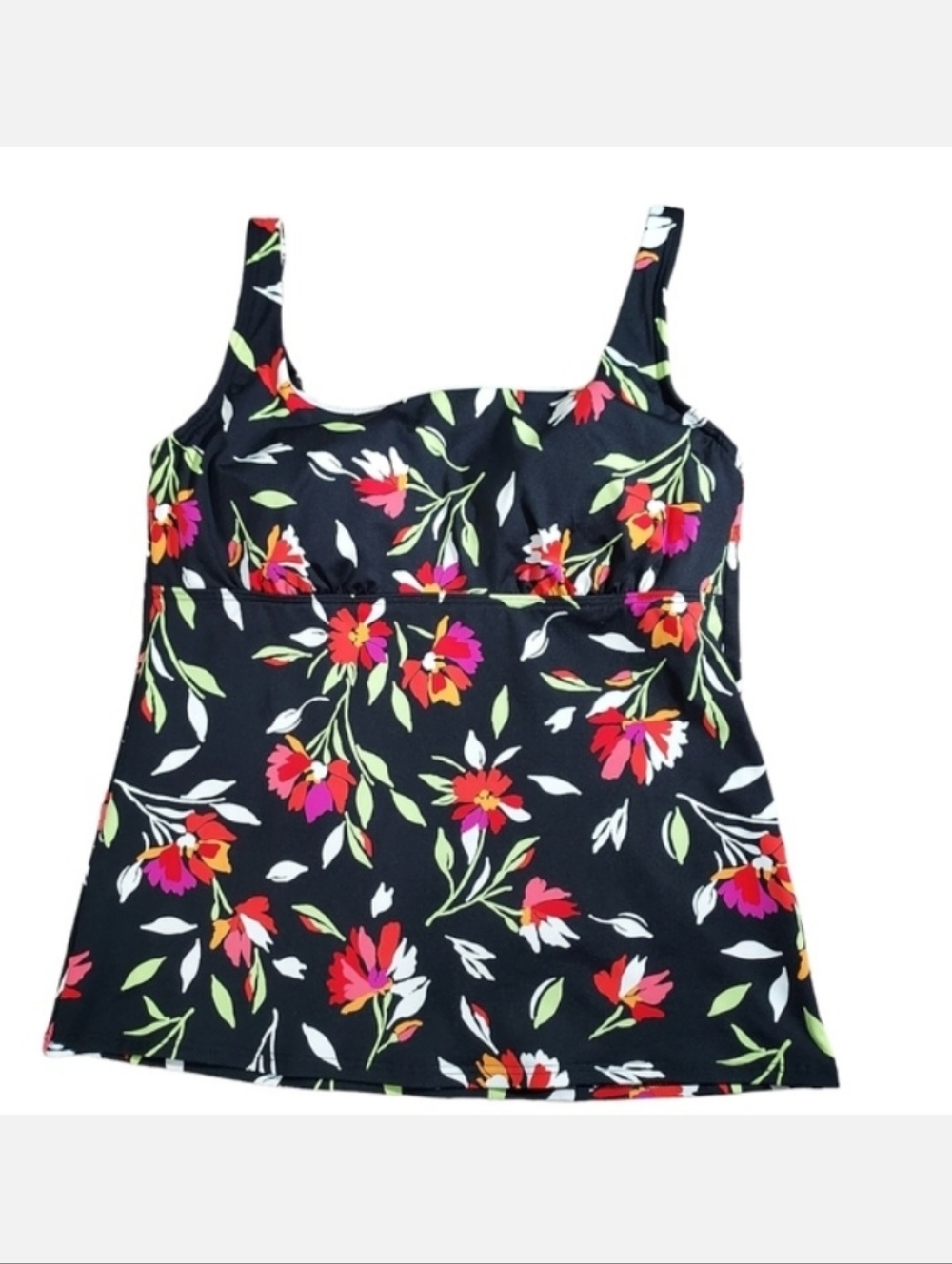 Lands End black floral square neck tankini top 10